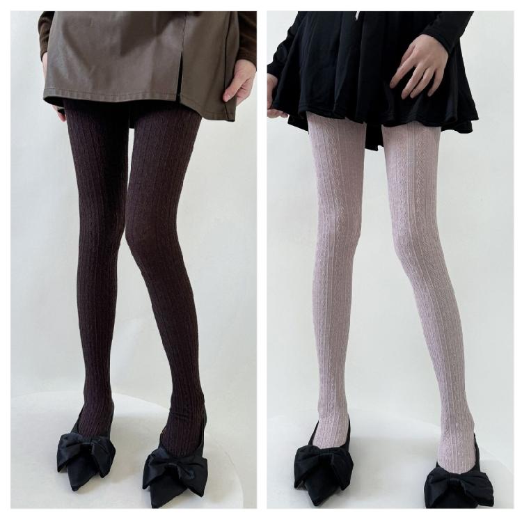 Women Twist Striped Pattern Opaque Tights Winter Fall Hosiery Elastic Jacquard Solid Color Pantyhose Stockings Leggings