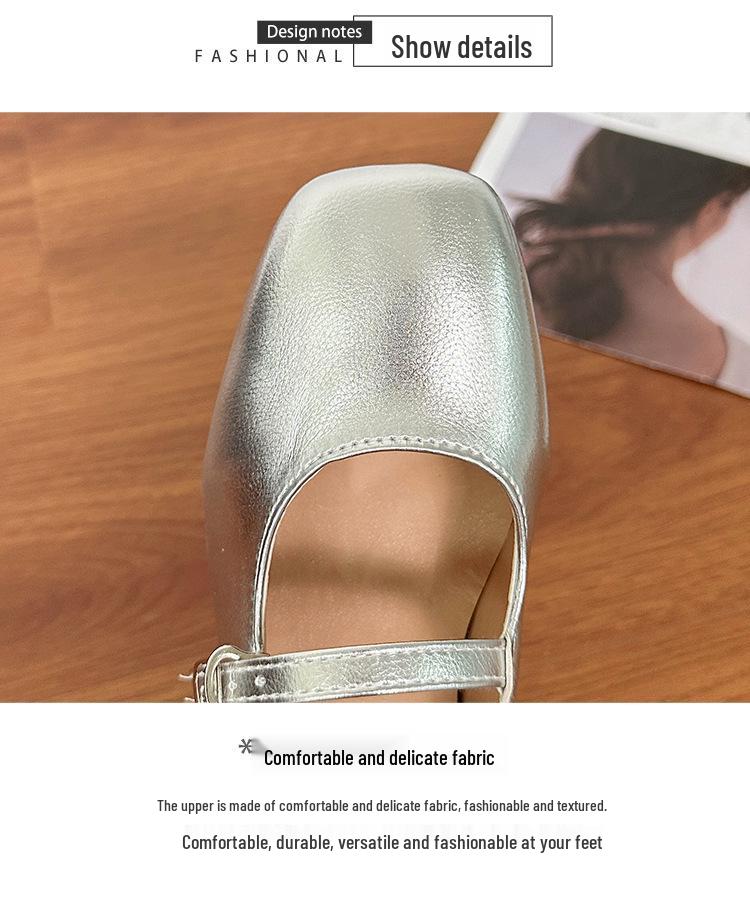 Silver Chunky Heel Mary Jane Ballet Flats for Women - Spring 2025 Collection