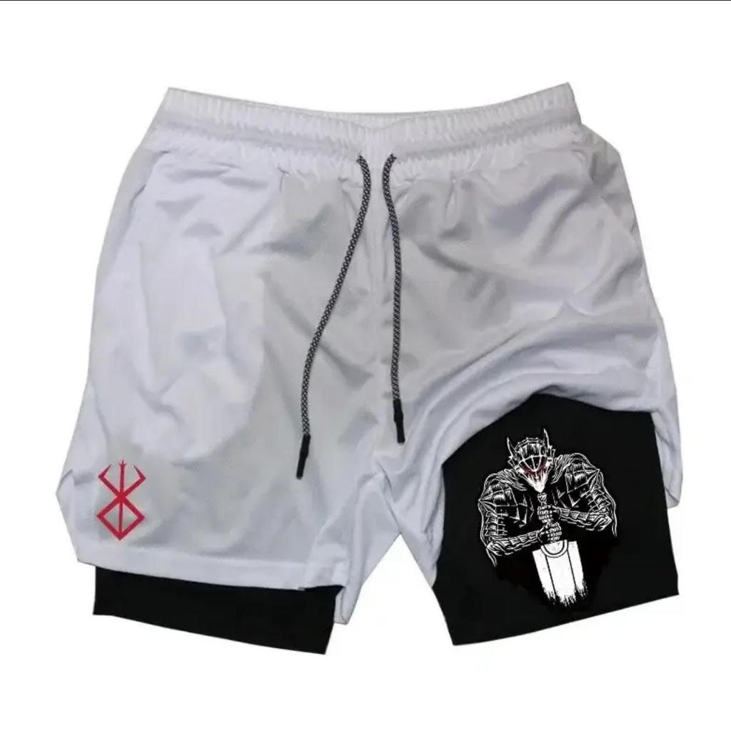 Trendiga Europeiska & Amerikanska Tecknade Tryck Andningsbara Dubbellagrade Sportshorts - Avslappnad Passform