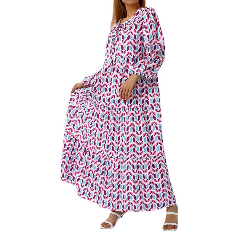 Bohemian Lantern Sleeve Long Print Dress with Large Hem for Women