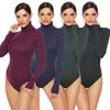 Women's Autumn/Winter High Neck Slim Fit Knit Jumpsuit - Long Sleeve, Solid Color, Triangle Sexy Design