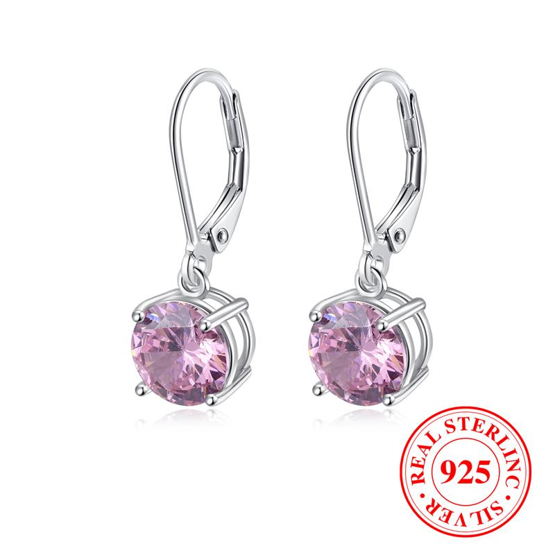 

Серьги-подвески из настоящего стерлингового серебра S925 с фианитами и круглыми подвесками для женщин и девушек, модные ювелирные изделия розовый