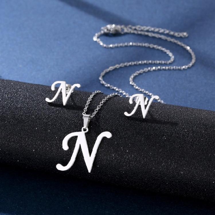 Fashion Stainless Steel Necklace with Letter Pendant Unique Ear Studs Unisex Pendant Necklace Suitable for Adding Charm