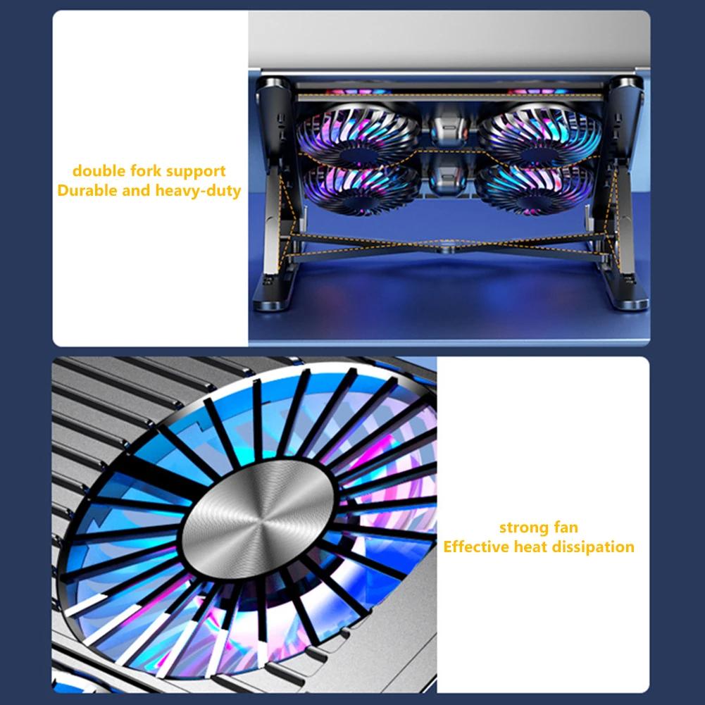 Notebook Stand with 2/4 Fans Foldable Laptop Cooling Fan RGB Silent Gaming Laptop Cooler Fan 7 Height for 11-17.3 Inch Notebook