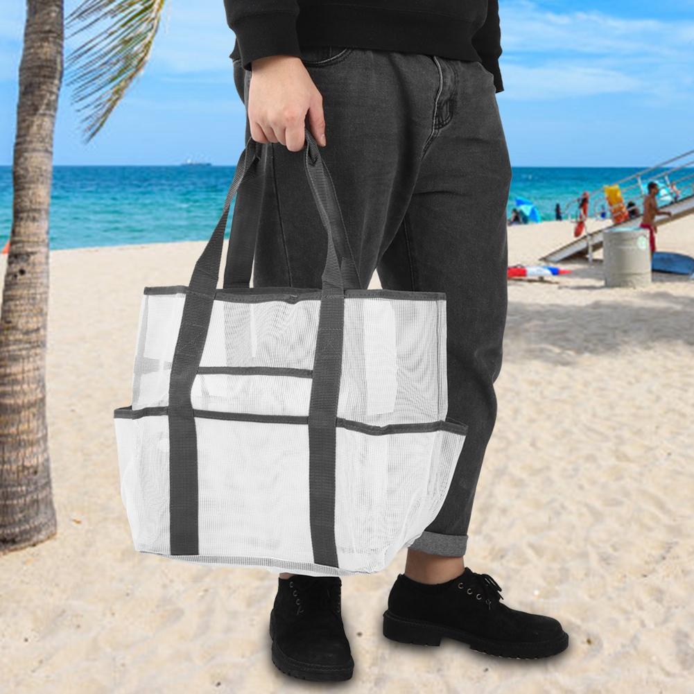 Tragbare Netztasche Make-up Waschen Baden Aufbewahrung Handtasche für Outdoor Reisen StrandWeiß