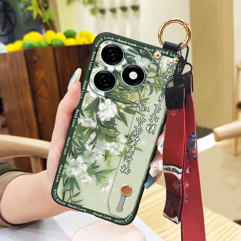 Soft case Fashion Phone Case For Tecno Spark20/KJ5 Lanyard Waterproof Ring Wrist Strap Back Cover Silicone Shockproof