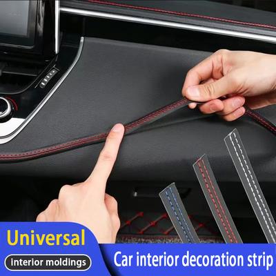 Литая отделка салона автомобиля, самоклеящаяся кожаная декоративная линия приборной панели, красная, синяя, оплетка «сделай сам», украшение автомобиля