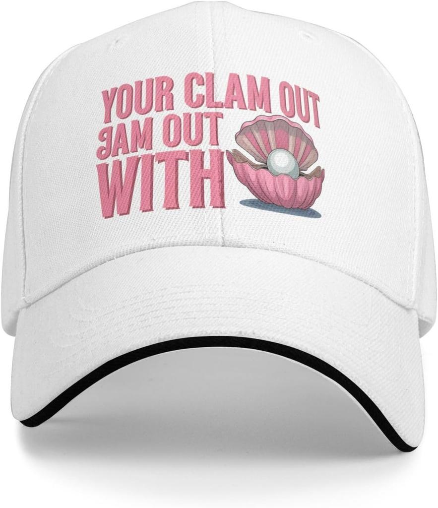 Jam Out With Your Clam Out Funny Pearl Clam Graphic Baseball Cap Unisex Polyester Outdoor Cap