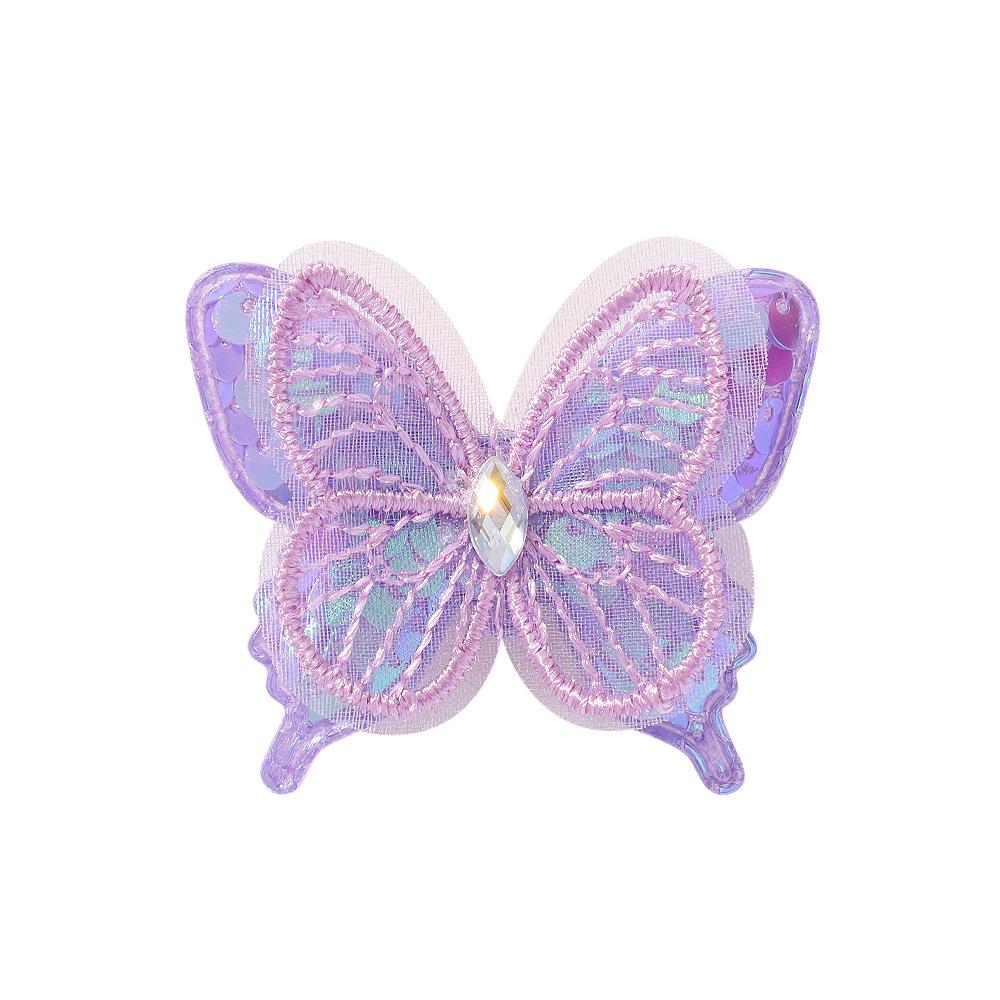 2pcs Lace Mesh Butterfly Rhinestone Double-layer Three-dimensional Children's Hairpin Cute Headwear Girls Kids Hair Accessories