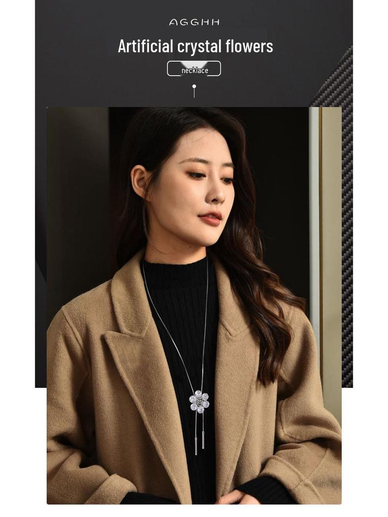 Versatile Crystal Flower Sweater Necklace - Japanese & Korean Fashion Jewelry Pendant