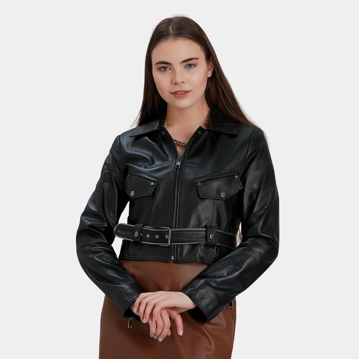 

Женская куртка из натуральной овечьей кожи, с поясом, на молнии, с длинным рукавом