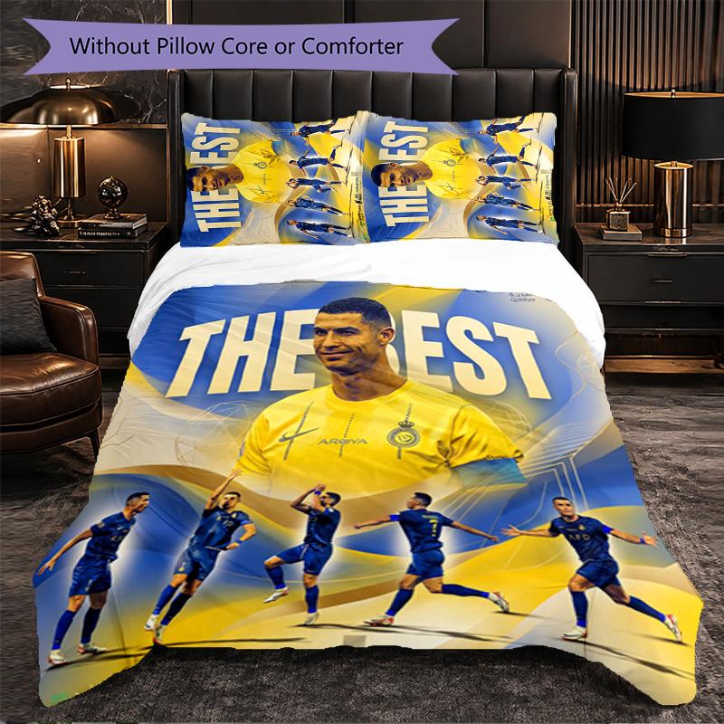 Set Lenzuola 3 Pezzi con Fantasia Cristiano Ronaldo Morbida Microfibra Copripiumino con Federe per Camera da Letto
