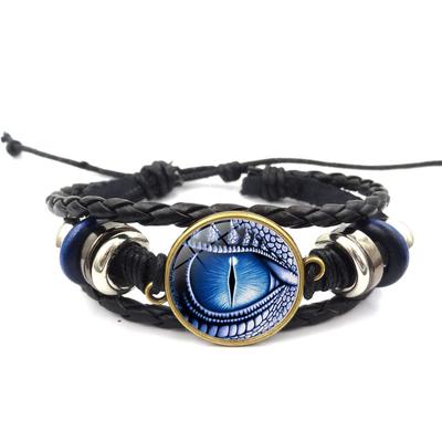 Bracciali in pelle Evil Eye per gioielli da donna Dragon Eyes Bracciale con bottone a pressione con cupola in vetro Bracciale con perline multistrato fatto a mano da uomo