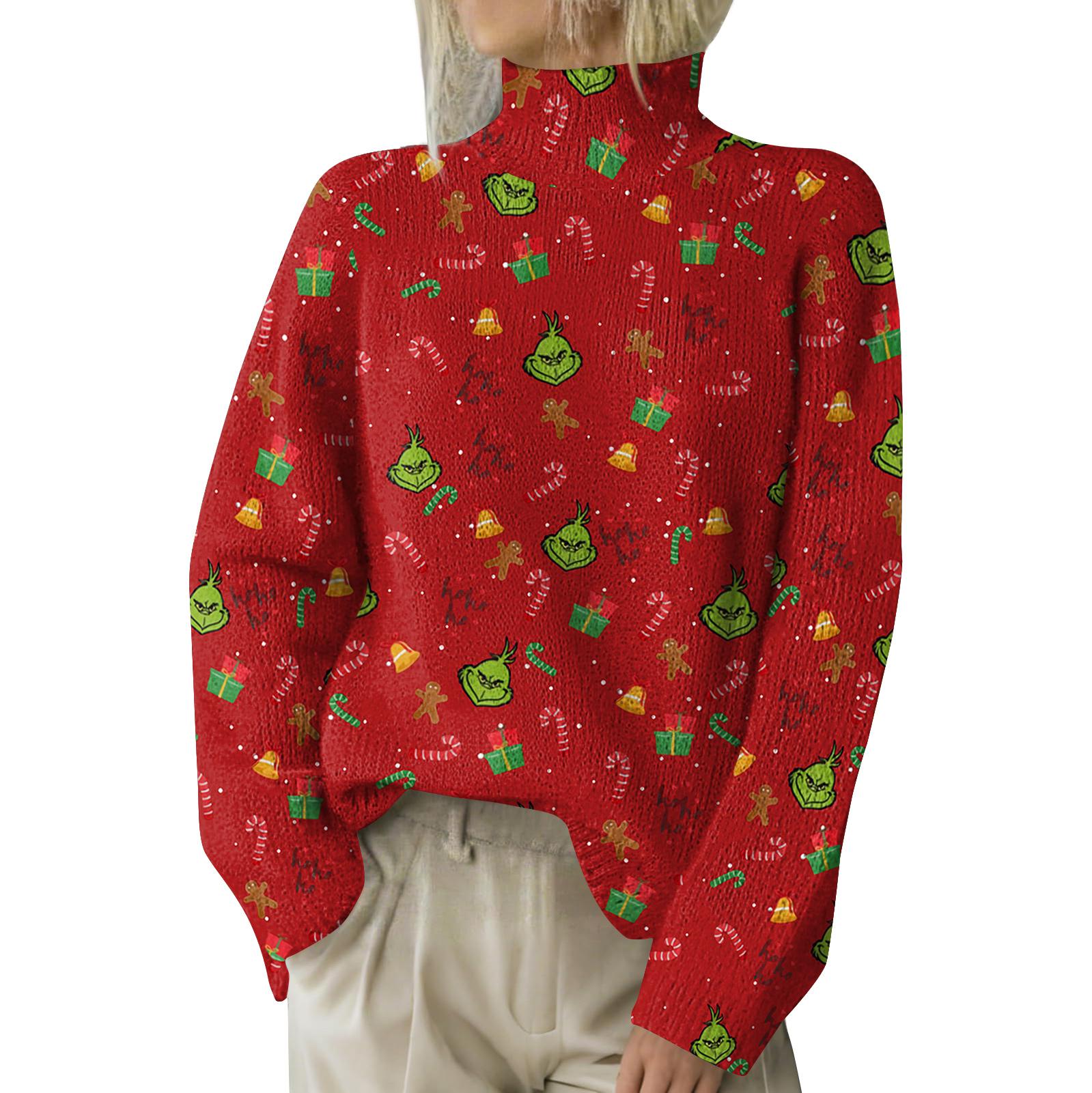 Рождественские толстовки для женщин Вязаный свитер Милая рубашка Осенняя водолазка Пуловер Топы M красный 2285₽