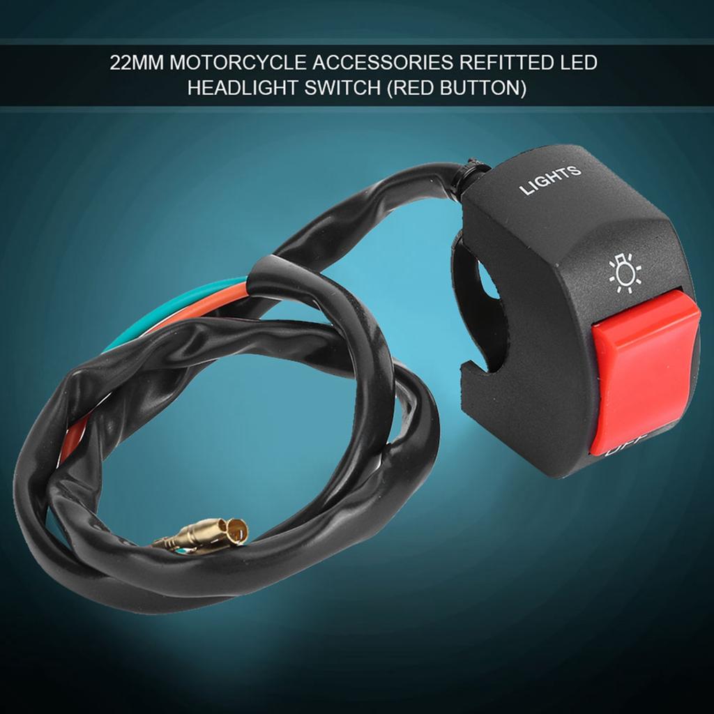 Motorcycle 7 8inch Handlebar Mount LED Headlight On Off Switch with Red Button