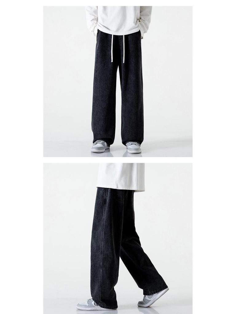 Muxiu Men's Autumn/Winter Loose Straight-Leg Elastic Waist Jeans
