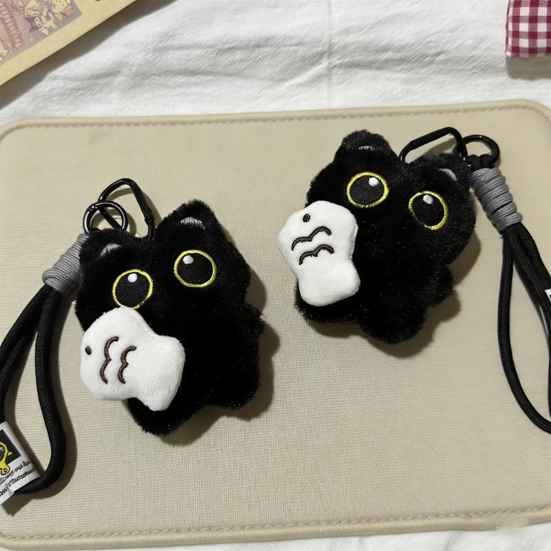 Pack of 2 Multi Functional Plush Cat Keychains Women's Bag Charm Accessory for Office Home and Personal Decoration