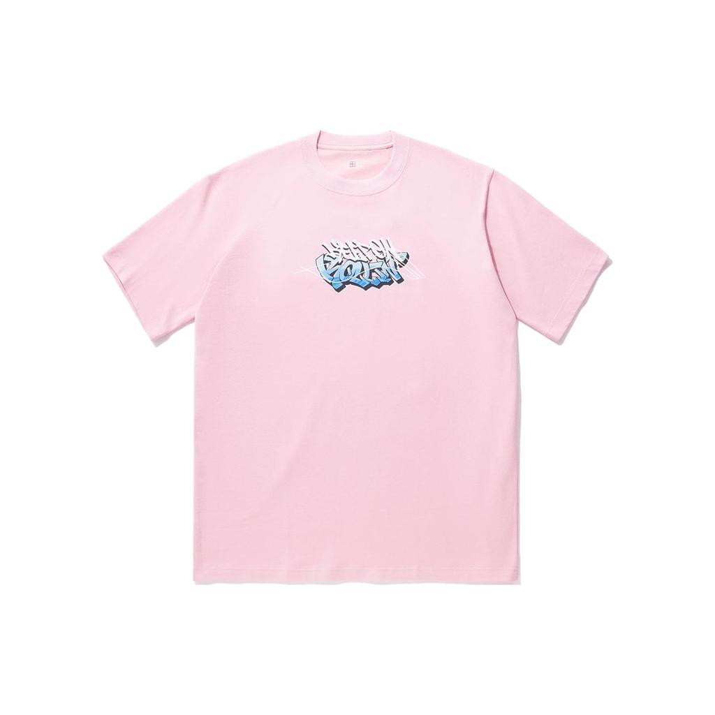 Li-Ning Logo Print Crew Neck Oversized Short Sleeve T-Shirt Unisex Tops Floral-Pink AHSU225-6