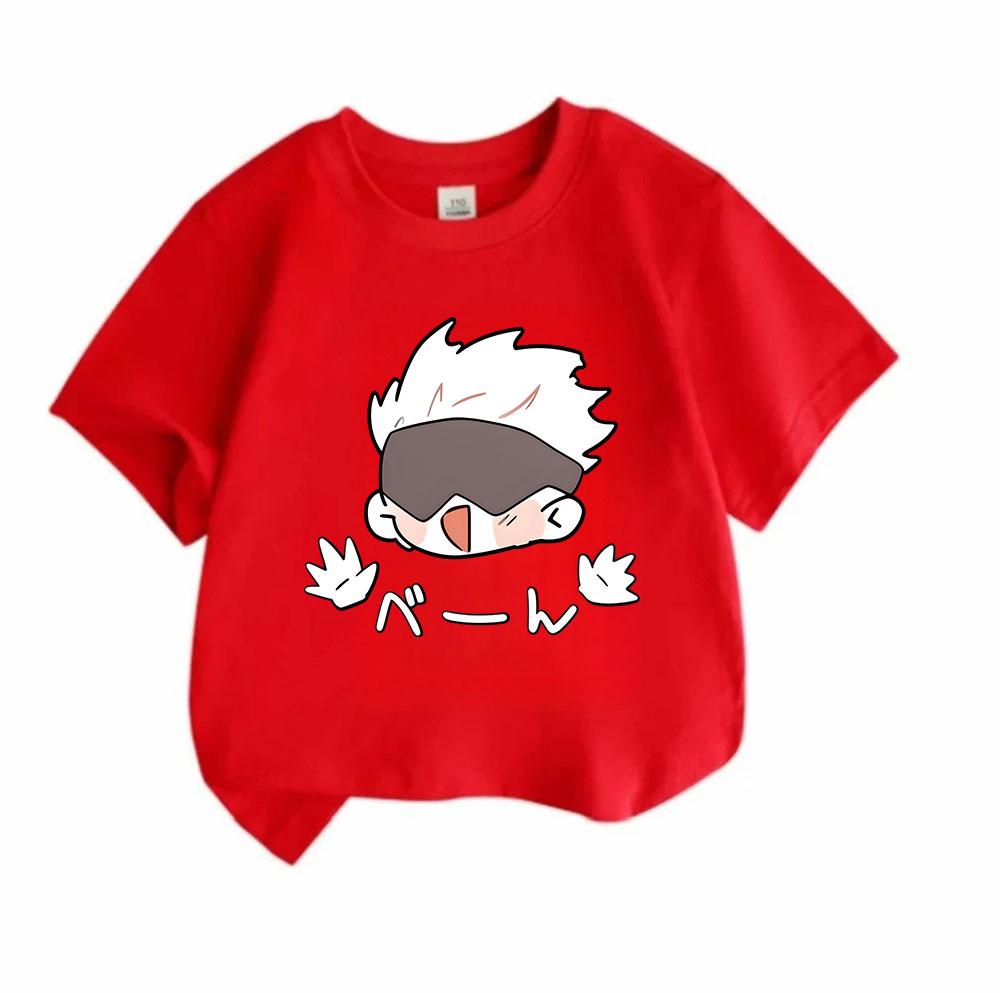 Kids Boys Girls 100% Cotton Crew Neck Short Sleeve T-Shirt, Cute Jujutsu Kaisen Satoru Gojo Cartoon Print Casual Soft Breathable Summer Top for Daily