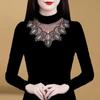 T-shirt da Donna con Fondo in Pizzo Nero a Maniche Lunghe Top Oversize