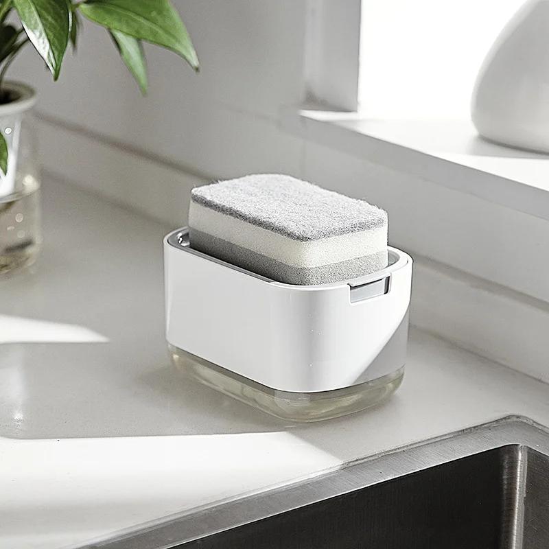 2 in 1 Dispenser di sapone per piatti, dispenser di sapone liquido, contenitore per sapone con porta spugna per cucina, bagno, accessori per il lavaggio