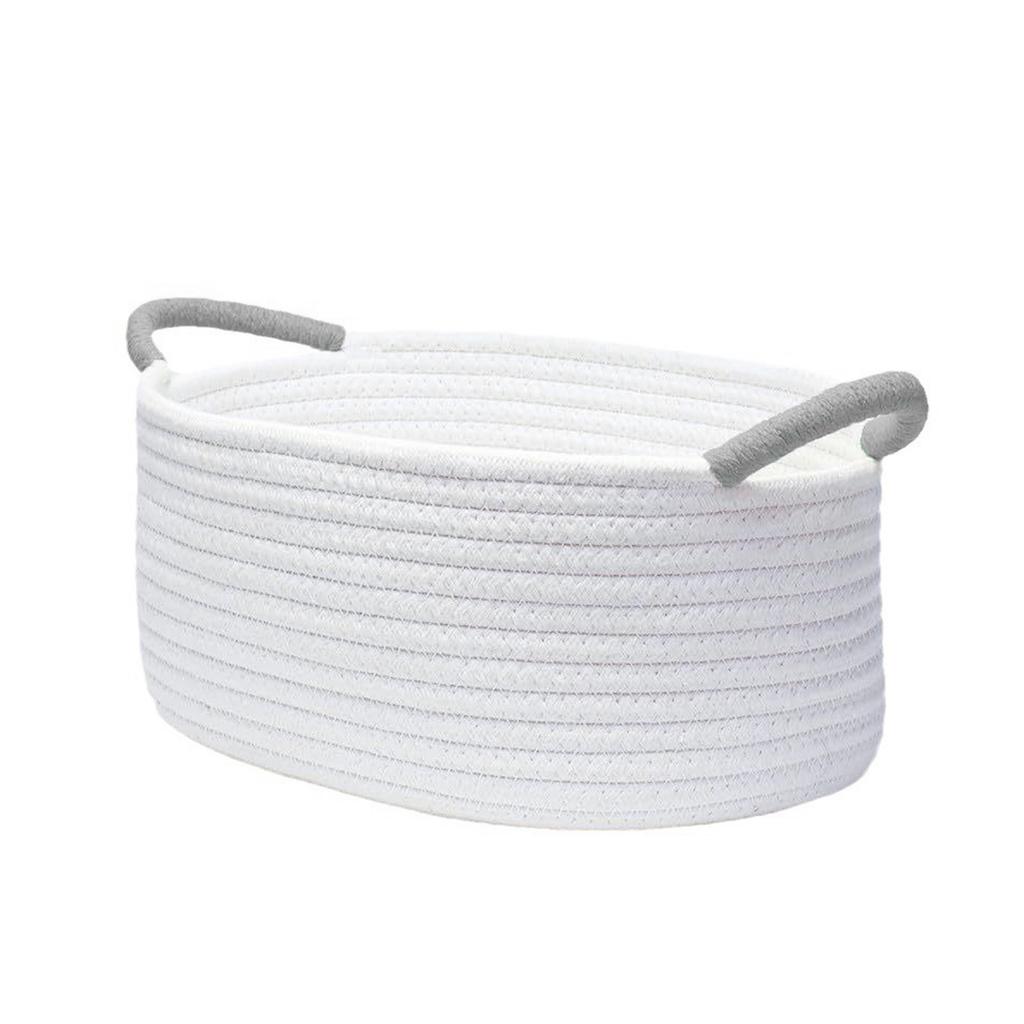 Cesto Decorativo in Corda di Cotone Bianco con Manico per Organizzazione Articoli da Scrivania Risparmio di Spazio Cesto per Snack