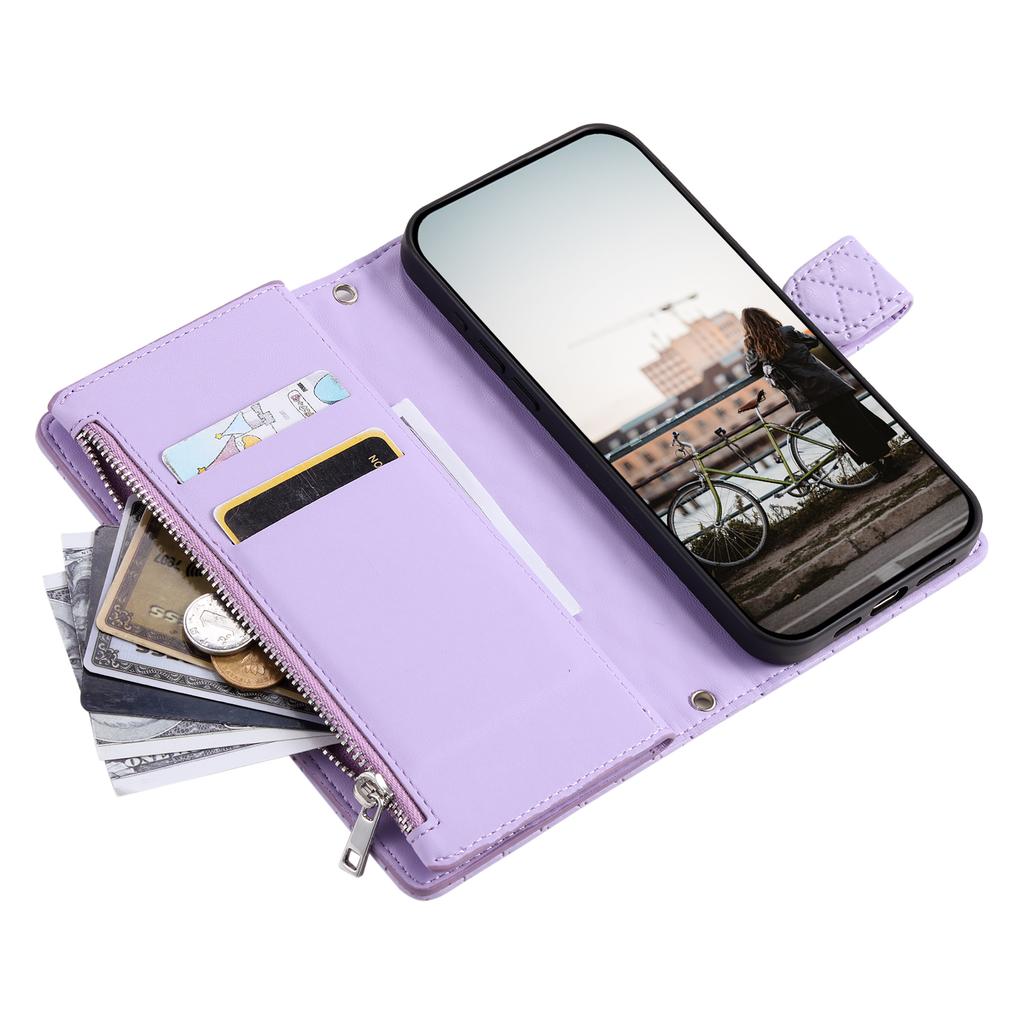 Style 012 for Oppo A58 4G Zipper Wallet Case Rhombus PU Leather Drop-proof Phone Cover