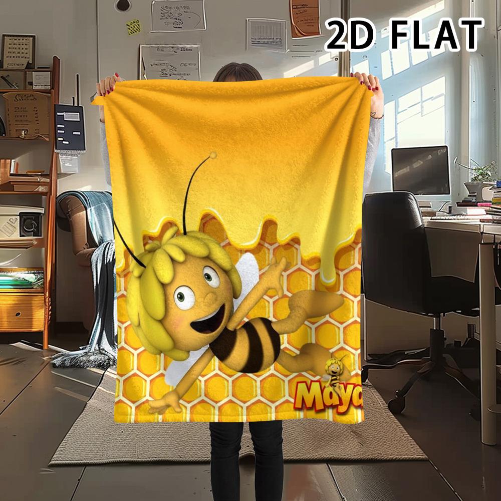 1Pc Bees and Maya Print Flannel Blanket, High quality Comfortable for All Seasons, Home Decor, Warmth and Comfort, Perfect for Christmas Gifts