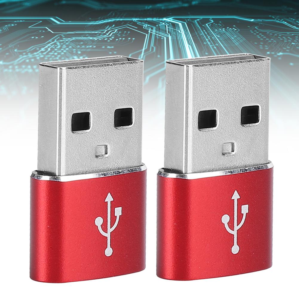2PCS Aluminium Alloy TypeC to USB Adapter for Charging Synchronization Data Transmission(Red )