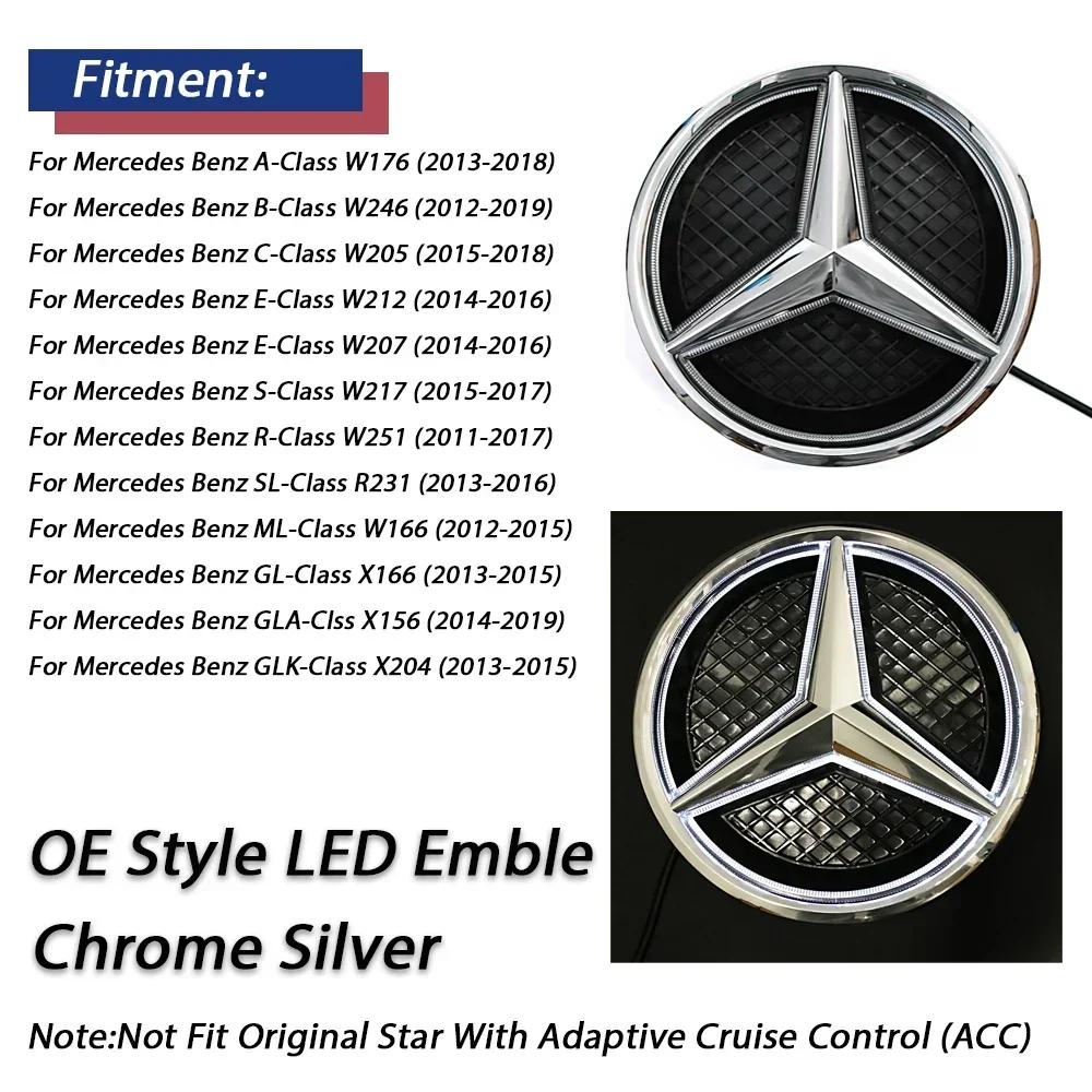 

C200 E200 For Mercedes Benz Chrome Silver LED Mirror Emblems Style Front Grilled Star Emblems For Mercedes Benz A/B/C/E/S/R/ML/S