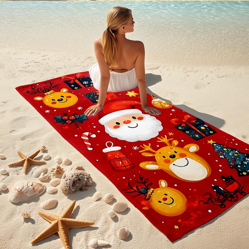 1Pc Christmas Holiday Elements Beach Towel, Quick Dry, Multi-Use for Beach Pool Gym Yoga Home Travel, Christmas, Halloween, Xmas Gift S265