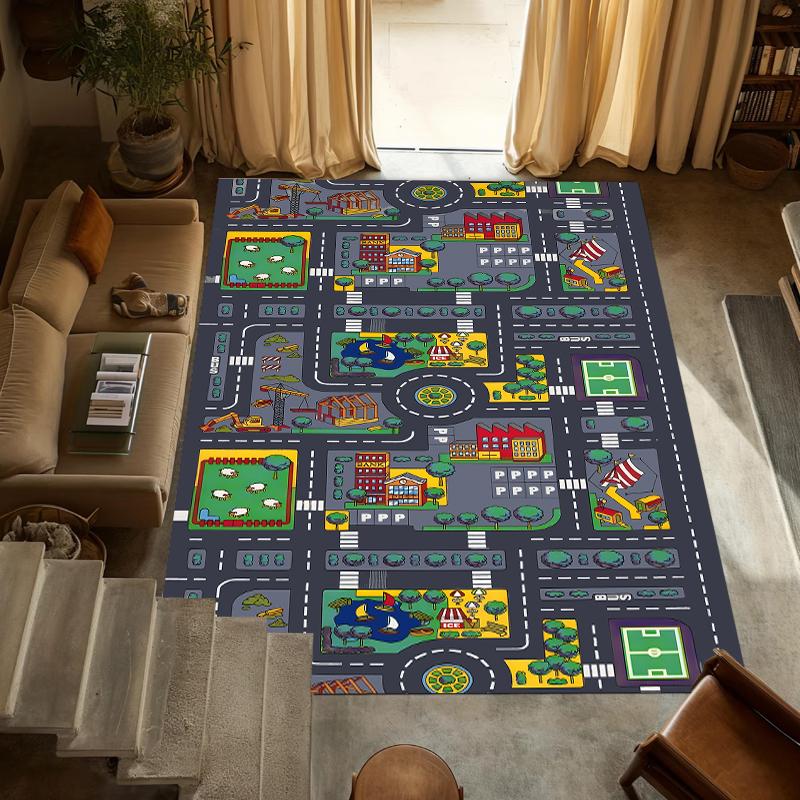 

Interactive Kids Play Rug City Road Traffic Treasure Hunt Map Cozy Non Slip Decorative Carpet for Playroom Bedroom Living Room 40x60cm