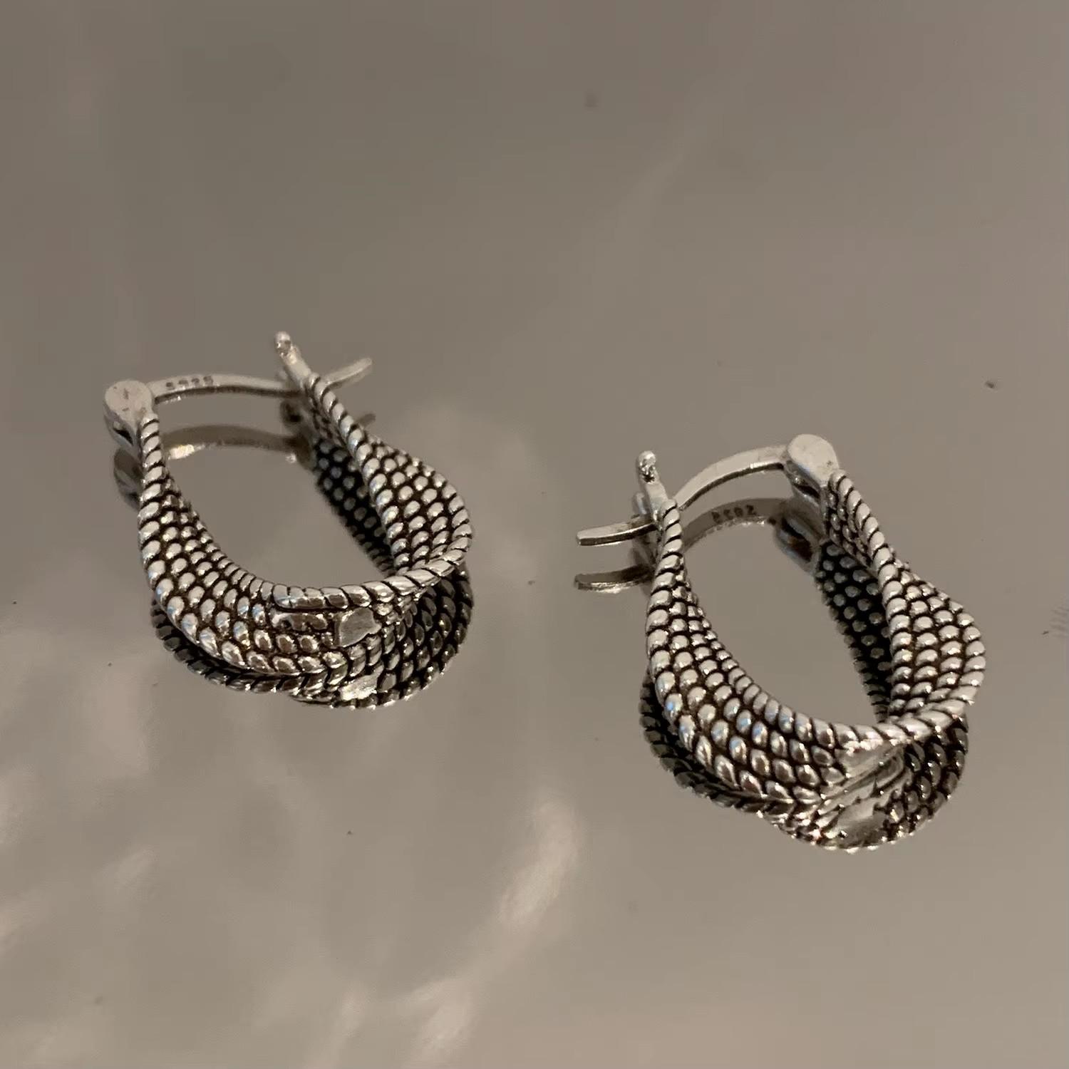 Vintage Punk 925 Stamp Earrings for Women Girl Creative Twist Winding Geometric Handmade Party Silver Jewelry