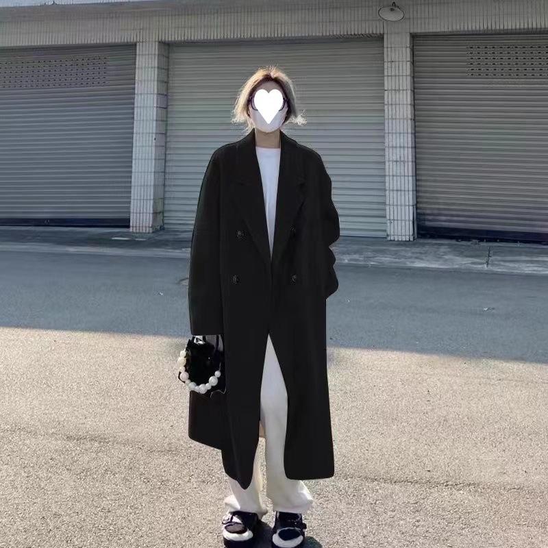 Autumn and Winter Plus Size Loose Single-layer Woolen Coat Women's Middle and Long Short Woolen Coat Women