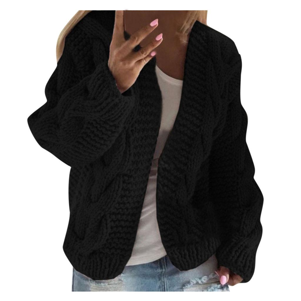Women Knit Pocket Cardigan Long Sleeve Sweater Causal Loose Sweater Coat Outwear