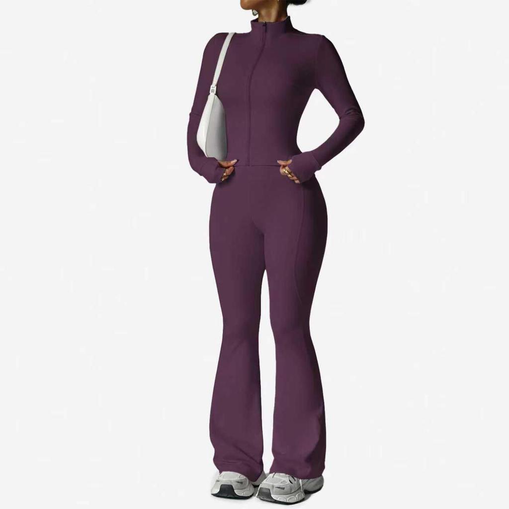 Waist-Cinching Yoga Set: Long-Sleeve Jacket & Butt-Lifting Micro-Flare Pants - Women's Sportswear for Autumn/Winter.