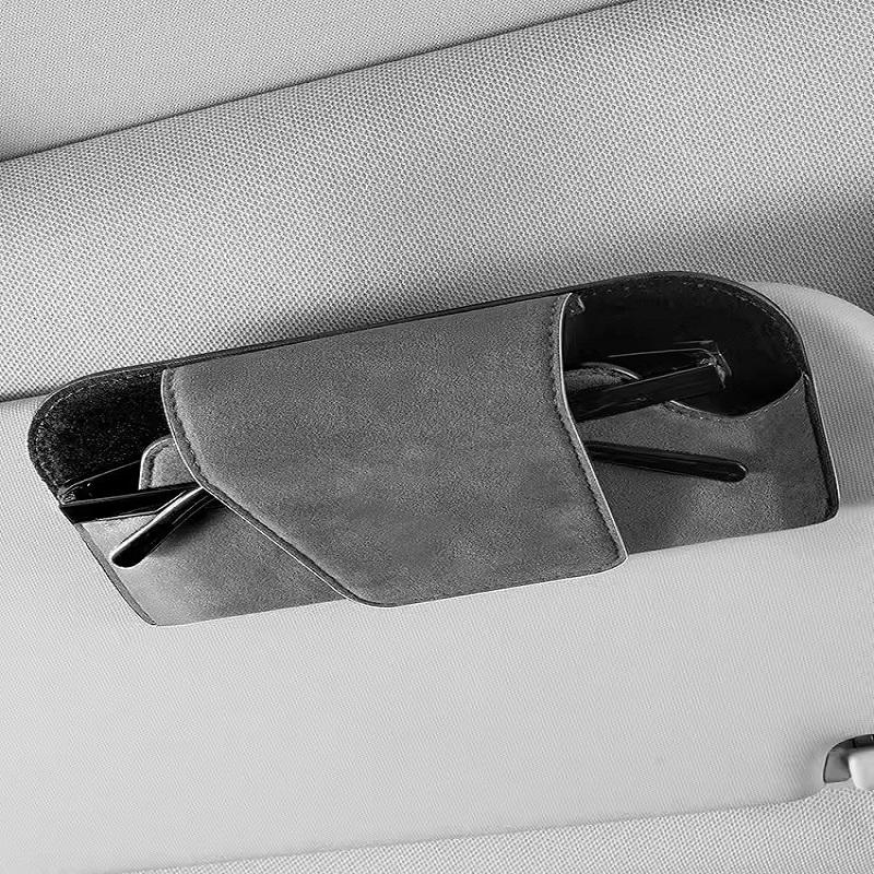 Car Sun Visor Glasses Holder Storage Tools Multi-functional Wear-Resistant Auto Sunglasses Holder Cowhide Car Storage Box Tools