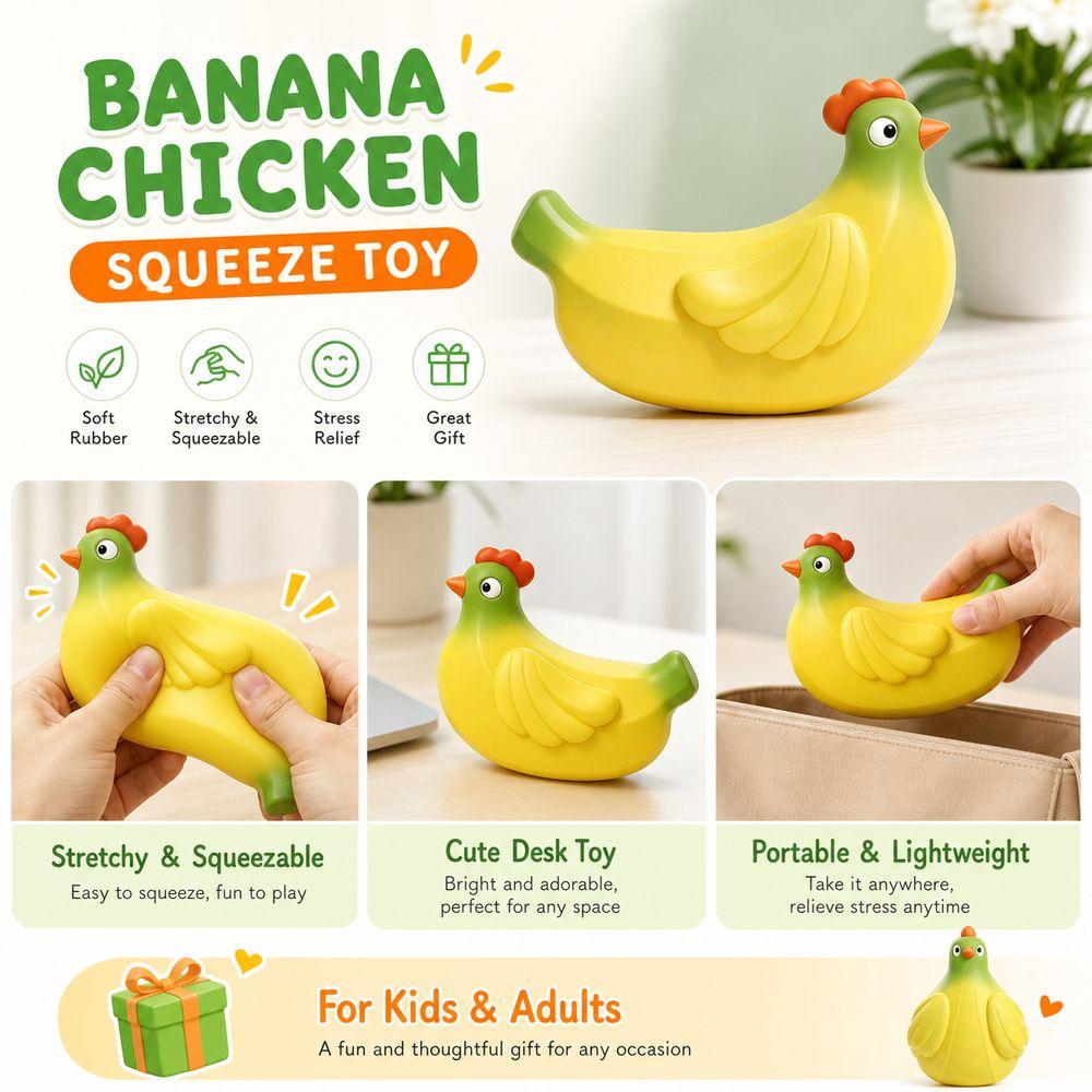 Squeezable Banana Chicken Toy Stretchy Chicken Squeeze Toy Cute Squishy Pinch Le  Kids and Adults