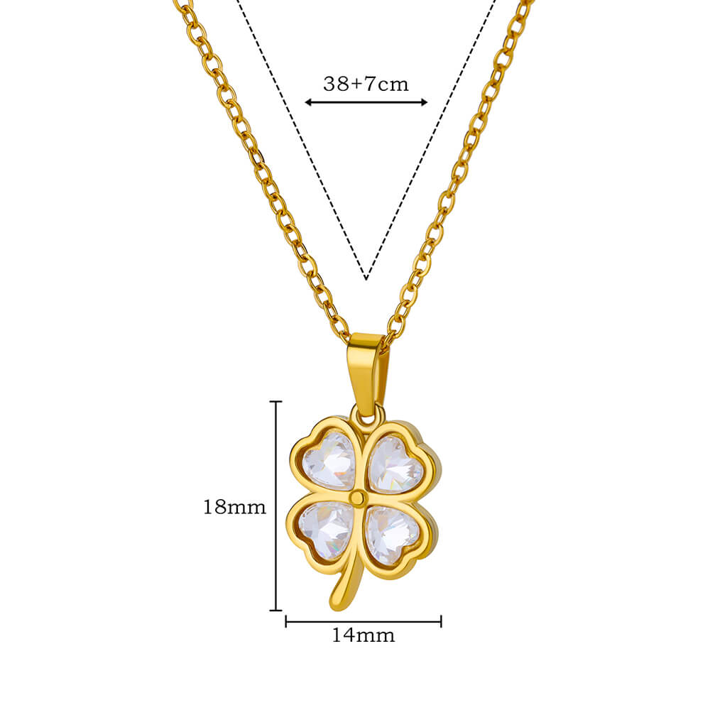 Green Four Leaf Clover Zircon Necklaces For Women Stainless Steel Gold Color Four Leaf Pendant Necklace  Weeding Jewelry Gift