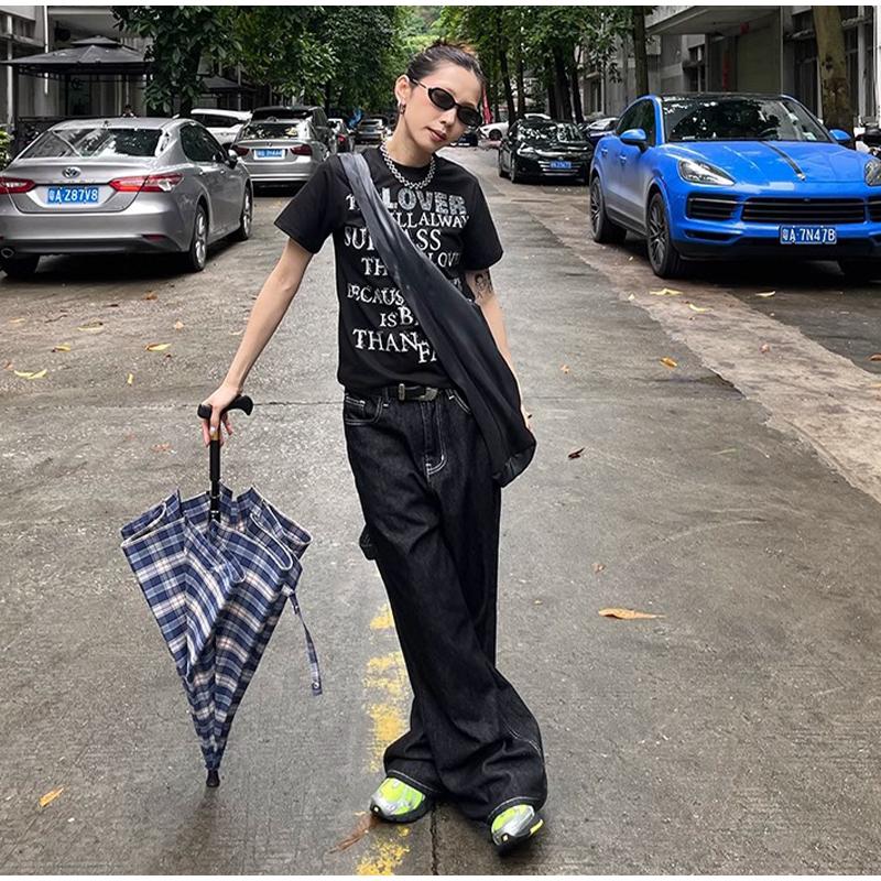 Vintage Embroidery Black Jeans Women Oversized Streetwear Y2k Baggy Denim Trousers Boyfriend Jeans Hip Hop Gothic Female Jean