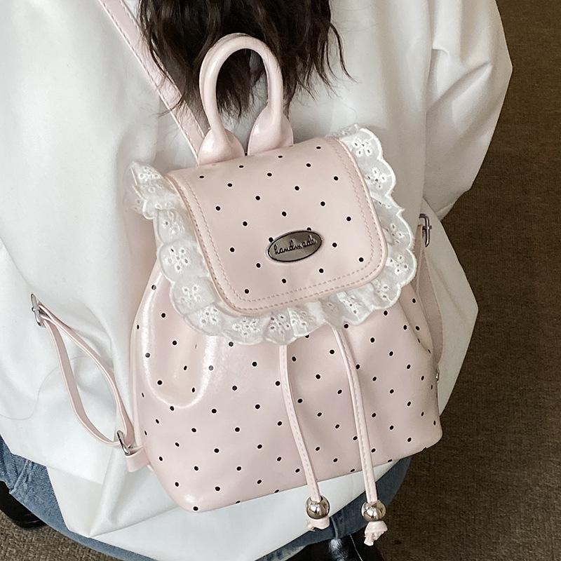 Schoolbag1011 spring new lace women's backpack sweet sister Korean polka dot casual retro foreign style small backpack