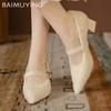 Chunky Fur Shallow Women Shoes Pointed Toe Elegant Mid Heels Shoes 2025 Trend Designer Buckle Pumps Winter Fashion Mujer Zapatos