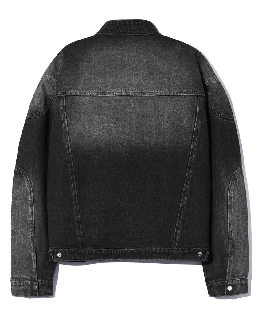 Trillion Fade Wash Biker Denim Jacket (Black)