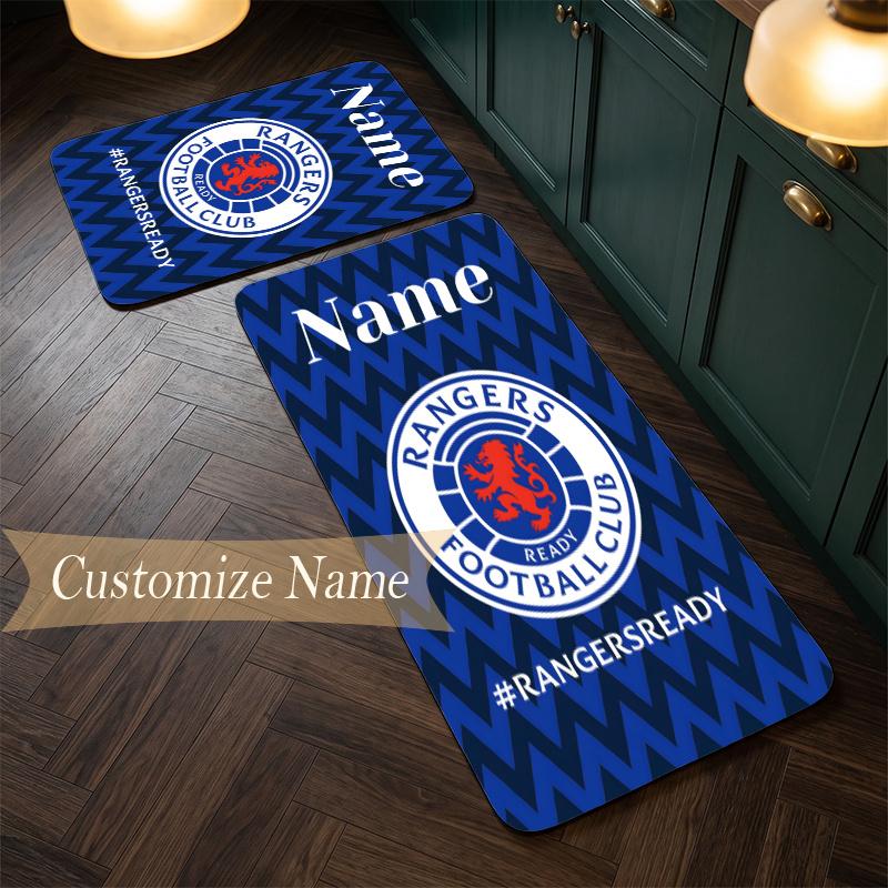 rangers fc (1) Customize Name Flannel Kitchen Mat Soft Non-Slip Kitchen Floor Runner Rug for Home Kitchen Decor