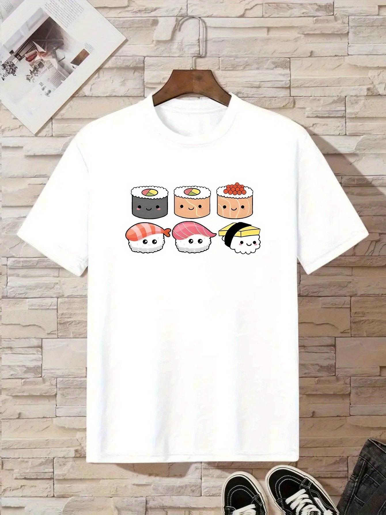 Girls Round Neck Tshirt Paire Fashion and Cute Sushi Print Summer Short Sleeved Round Neck Casual Top for Childrens Clothing 100