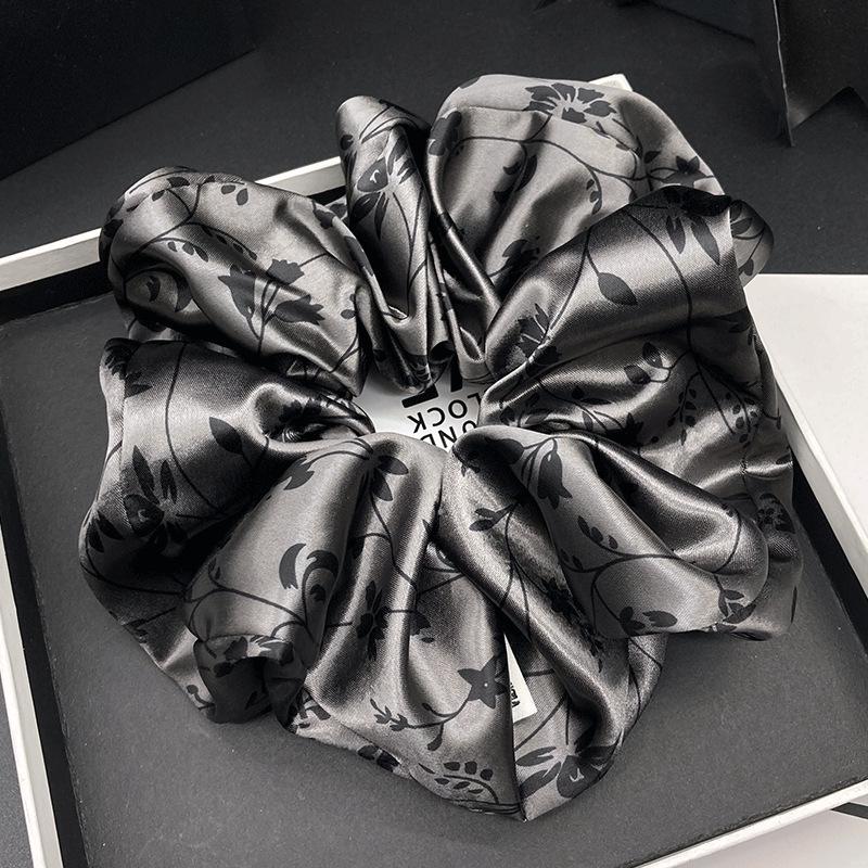 Elegant Chinese Satin Ink Painting Hair Tie for Women - Large Intestine Style Ponytail Accessory