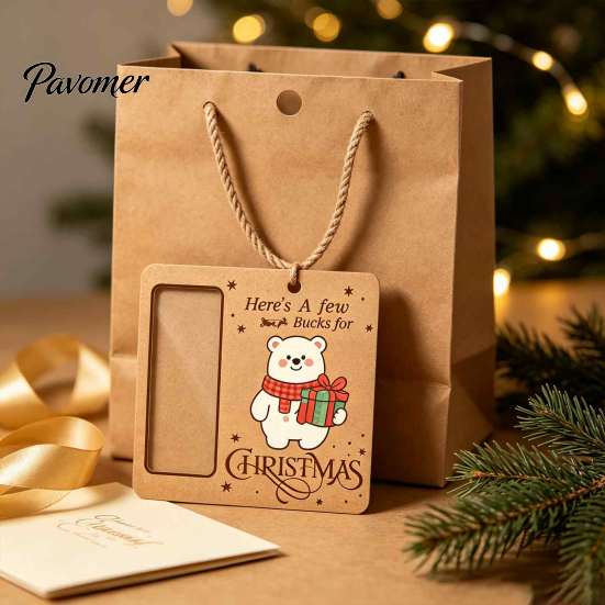 Christmas Tree Money Hanging Decor Wooden Holder, Vintage Cash Gift Holder Ornaments Graduation Pendant with Santa/Snowman/Tree Pattern for