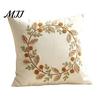 Fall Decorative Pillow Covers Autumn Wreath Cushion Cover, Thanksgiving Throw Leaf Embroidery Autumnal Bedroom Accent Cover Case for Sofa Couch