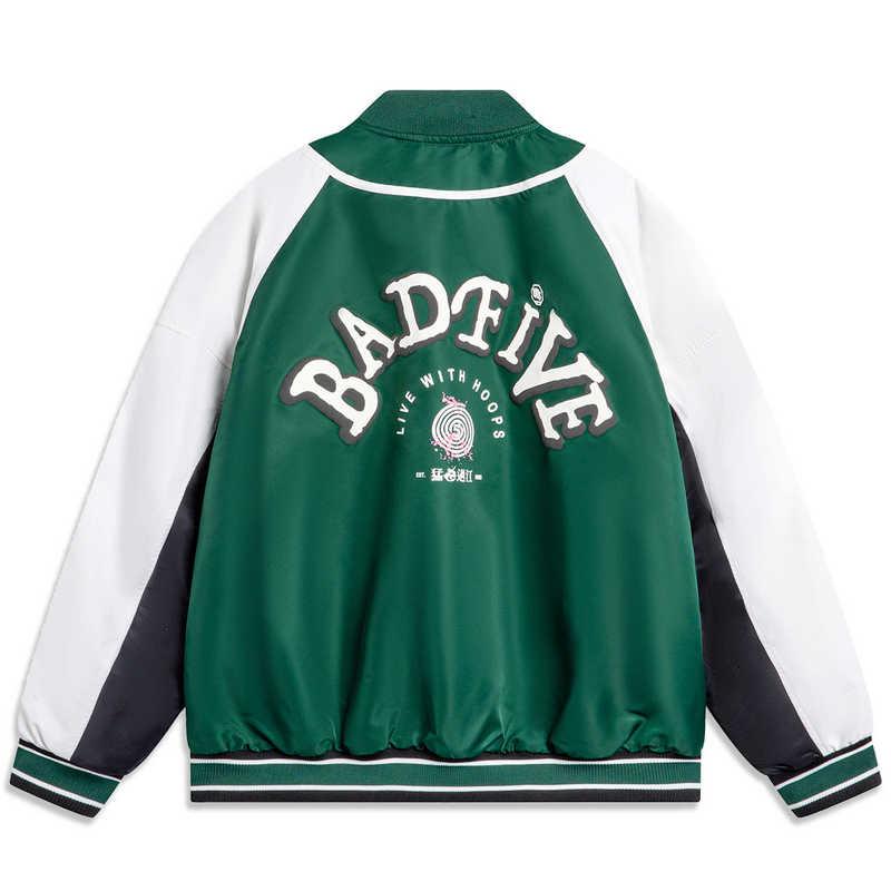 Li Ning Basketball Series Bad Five Letter Print Color Block Single-Breasted Breathable Versatile Casual Jacket Men Jacket Green Cream Black AJMU049-2