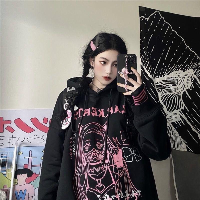 ConBeauty Halloween Cartoon Anime Felpa con Cappuccio-Harajuku Gothic Falso Pullover in Due Pezzi Felpe Casual da Donna Carino Giapponese Anime Top ConBeauty Halloween Cartoon Anime Felpa con Cappuccio-Harajuku Gothic Falso Pullover in Due Pezzi Felpe Casual da Donna Carino Giapponese Anime Top